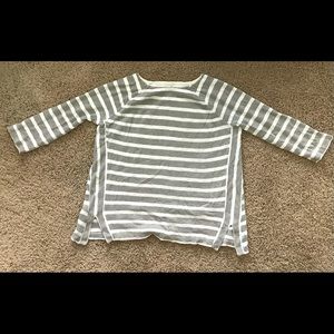 Gray and white striped LOFT sweater, size medium.